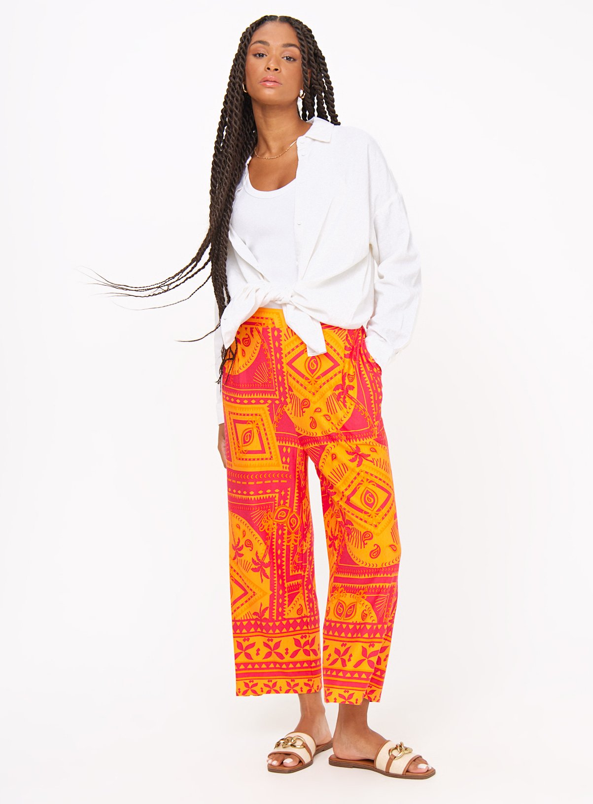 Pink Border Print Wide Leg Cropped Trousers 10 - Image 2 thumbnail